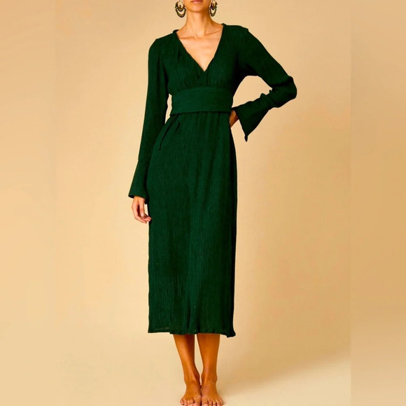 NWT SAVANNAH MORROW the label emerald SKY wrap maxi handwoven dress sz XS - Picture 1 of 4